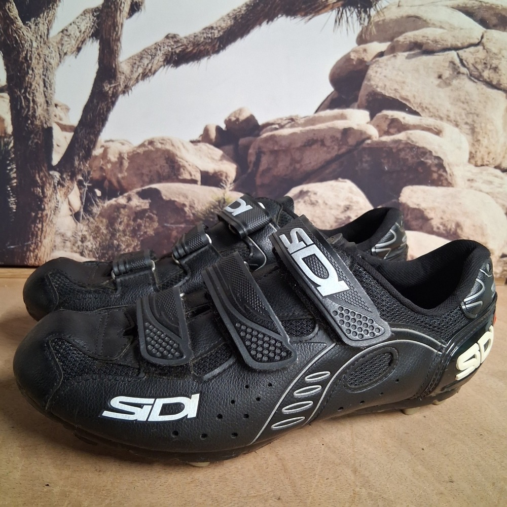 Sidi Mens Mountain Bike Shoes Black MTB Cycling Cleats 3-Strap Size 44 US 10